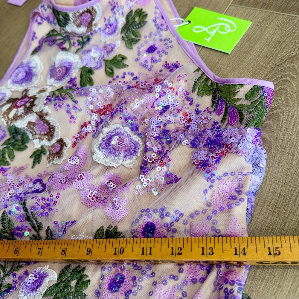 Sam Edelman Lavender Floral Lace Sequin High Neck Dress Small Formal Cocktail - Picture 12 of 16